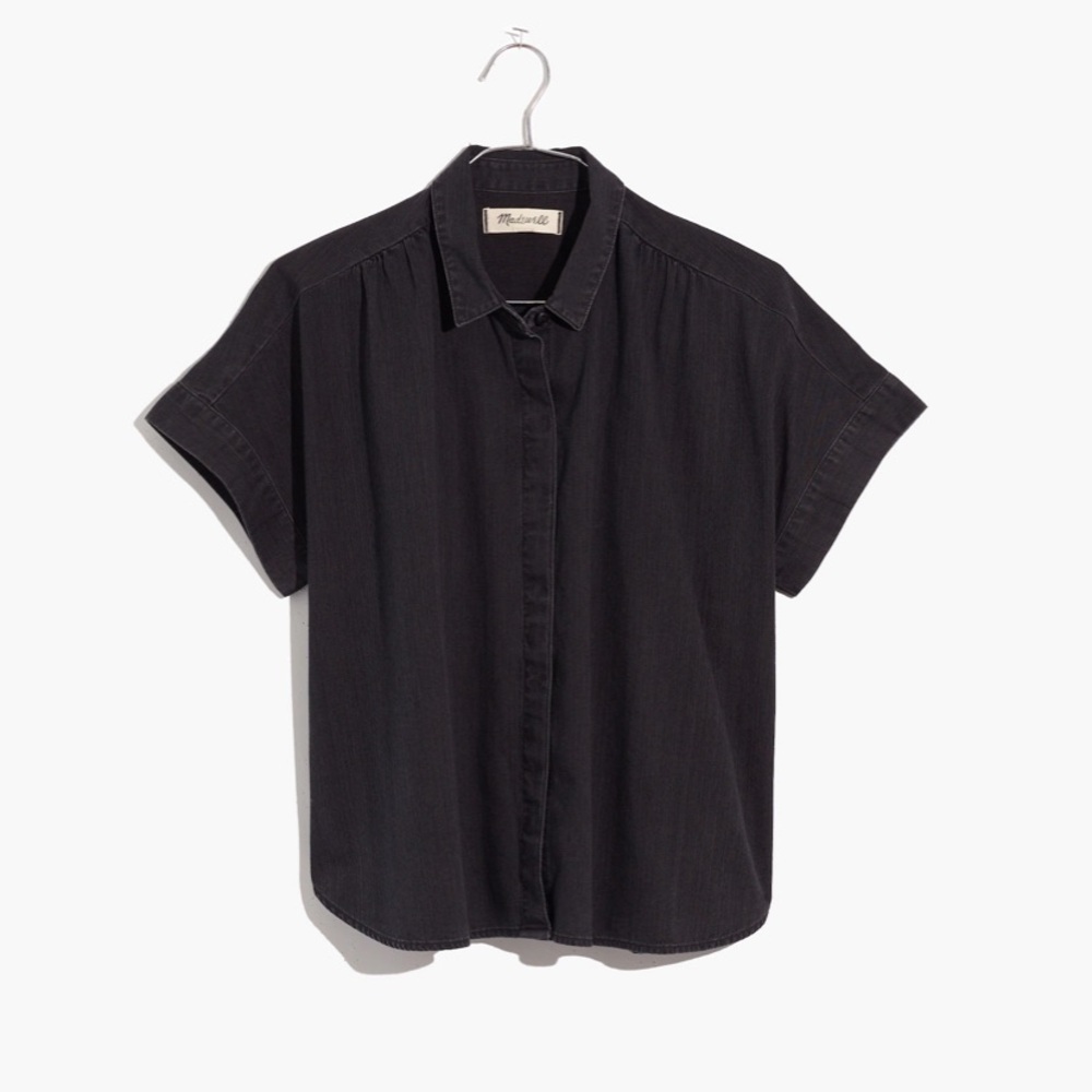 Madewell Denim Hilltop Shirt in Lunar Wash Black Size Medium Short Sleeve - Picture 10 of 10